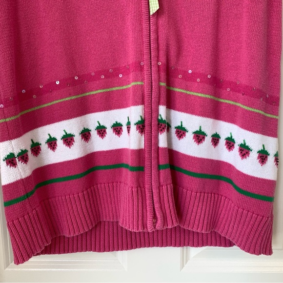 Quaker Factory Sweater Vest Womens M Sequined Strawberry Garden Flower Knit Hood - Picture 3 of 13